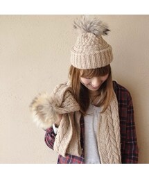 Calimar | フォックスファーポムニットキャップ(ニットキャップ/ビーニー)