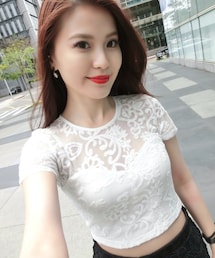 FOREVER 21 | 蕾絲短版透膚Top(Tシャツ/カットソー)