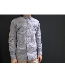 JUNYA WATANABE MAN | 綿先染めストライプ切り替え 製品加工シャツ(シャツ/ブラウス)