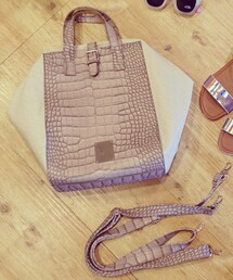 Herheels.H | 鱷魚紋拼麻後背包(バックパック/リュック)