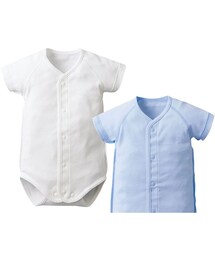 赤ちゃん本舗 | 半袖前開きロンパース２枚組 カラーインナー ホワイト×サックス(肌着)