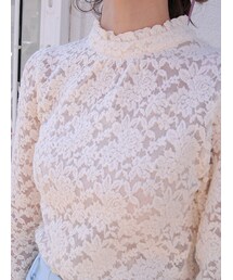F i.n.t | スタンドカラー総レース長袖プルオーバーブラウス(シャツ/ブラウス)