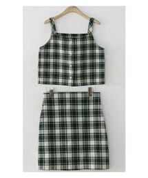 fd style | [22XX]チェックパールビスチェ＋スカートセットアップ(セットアップ)