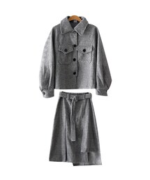 fd style | バストポケットチェックジャケット+ベルト付きイレギュラーヘムスカート (セットアップ)