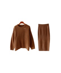 fd style | ラムスウールルーズニットトップス+バックスリットスカート(セットアップ)