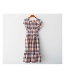 fd style | スクェアネックフリルスリーブチェックワンピース (ワンピース)