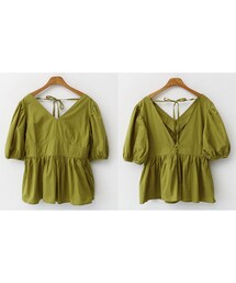 fd style | バックオープンリボンボリュームパフ袖ペプラムブラウス(シャツ/ブラウス)