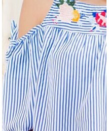 GROWING RICH | 肩開きリボン刺繍シャツブラウス 品番[170446] 　1782円(シャツ/ブラウス)