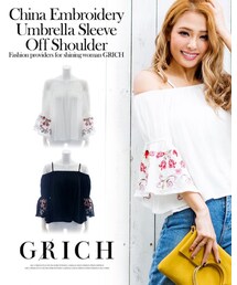 GROWING RICH | チャイナ刺繍アンブレラスリーブオフショルダー[170439](その他トップス)