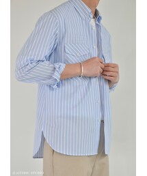AIVIDIC STUDIO100%环保棉 蓝白条工装衬衫(シャツ/ブラウス)