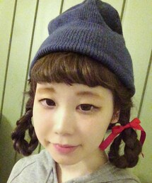 無印良品 | ニットキャップと編み込みドーナツにリボン(ニットキャップ/ビーニー)