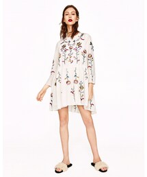 ZARA | フラワー刺繍衣料品シルクワンピース(ワンピース)