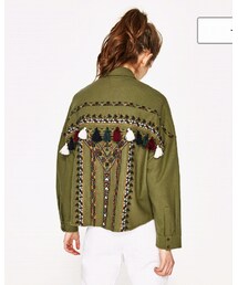 ZARA | タッセル&刺繍カーキシャツ(シャツ/ブラウス)