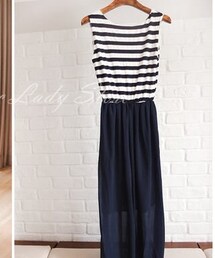 條紋拼接長洋(ワンピース)