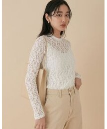 YOUNG&OLSEN | 【YOUNG&OLSEN】別注レースロングスリーブカットソー（品番：EUM31520）(トップス)