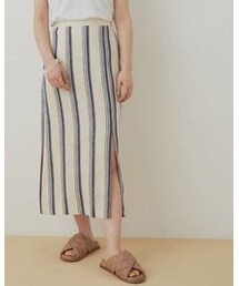 missing you already | 【missing you already】LINEN STRIPE SLIT SKIRT（品番EUC11030）(スカート)