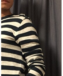 無印良品 | オーガニックコットンムラ糸ボーダー長袖Tシャツ【紳士M・オートミール】(Tシャツ/カットソー)