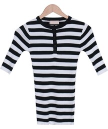2PER | ボーダー柄ヘンリーネックニットトップス(Tシャツ/カットソー)