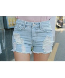 2PER | ダメージポイントスリムデニムショートパンツ(デニムパンツ)