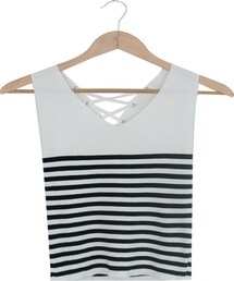 2PER | ボーダー柄レースアップノースリーブトップス(Tシャツ/カットソー)