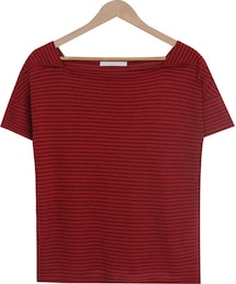 2PER | 細ボーダー柄ユニークショルダーTシャツ(Tシャツ/カットソー)