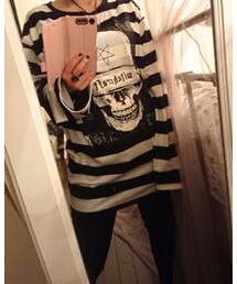 HELL CAT PUNKS | 目隠し髑髏柄ロンT(Tシャツ/カットソー)