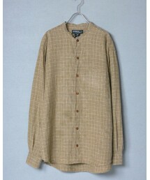 OLD イタリア製 バンドカラー チェック リネン シャツ | シャツ/ブラウス