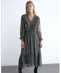 ZARA | プリント柄メタリックスレッドワンピース(ワンピース/ドレス)