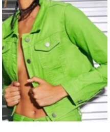 Wear.Style | Neon Green Single Breasted Flap Pocket Crop Denim Jacket(デニムジャケット)