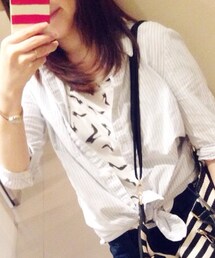 FOREVER 21 | 七分袖ストライプシャツ(シャツ/ブラウス)