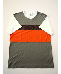 GANRYU |  GANRYU　綿天竺×綿天竺レパード柄オンプリント 製品洗い 半袖Ｔシャツ 薄カーキ(Tシャツ/カットソー)