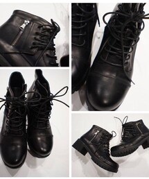 jolie17 | 黑色即刻擁有銀拉鍊低根短靴(ブーツ)