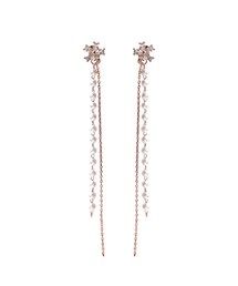 キュービック花＆パールチェーンドロップピアス(ピアス（両耳用）)