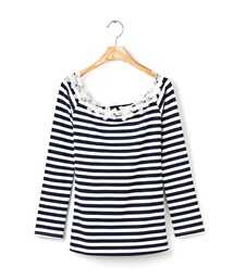 甜漾純真條紋一字領女上衣(Tシャツ/カットソー)