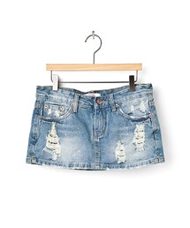 休閒格調刷破潑漆牛仔褲裙(デニムパンツ)