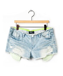 螢光點點抽鬚邊丹寧短褲(デニムパンツ)