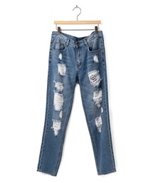 休閒率性破損牛仔褲(デニムパンツ)