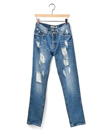 牛仔褲-休閒恣意潑漆刷破牛仔褲(デニムパンツ)