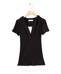 短T-好感休閒連帽假兩件女上衣(その他トップス)