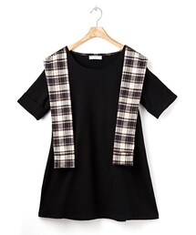 短上衣-英倫格紋披肩假兩件女上衣(その他トップス)