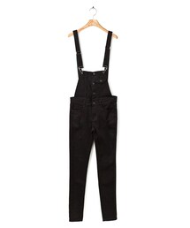 牛仔褲-激瘦纖長窄管牛仔吊帶褲(サロペット/オーバーオール)