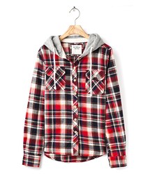 襯衫-活力格紋連帽情侶裝女襯衫(シャツ/ブラウス)