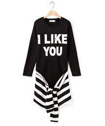 長T-率性街頭條紋綁帶女上衣(Tシャツ/カットソー)