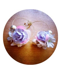 Handmade | お花とコットンパールのフープイヤリング(イヤリング)