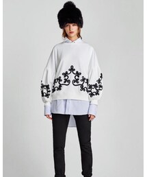 ZARA | リボン付きコントラストスウェットシャツ(スウェット)