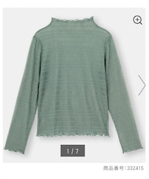 GU | シアーハイネックT(長袖)GREEN  ¥1,490(その他トップス)