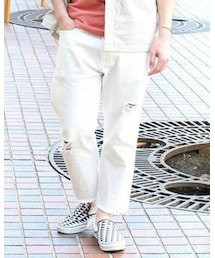 coen | 品番75406365060　品名CONE DENIM 5ポケットデニムパンツ　ですが、セルフでクラッシュ、カットオフしておりますので実際の商品と見た目が異なります。(デニムパンツ)