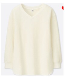 UNIQLO | ワッフルVネックＴシャツ☁︎L(Tシャツ/カットソー)