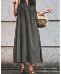 harenoti. | Vネックノースリーブギャザーワンピース(ワンピース)