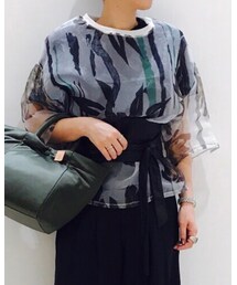 ZARA | 重ねて着ているオーガンジーの柄トップス(Tシャツ/カットソー)